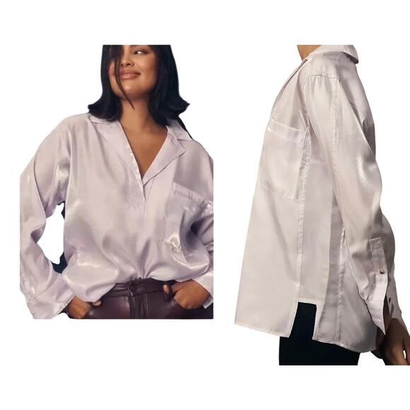 Anthropologie Tops - NEW Pilcro Anthropologie Dreamcore Shine Henley Long Sleeve Blouse Lilac Medium